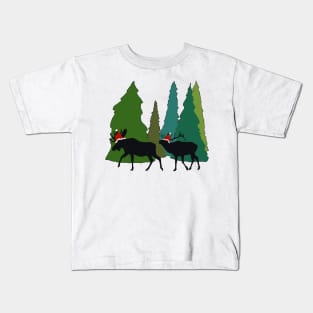 Moose and Elk Play Santa Kids T-Shirt